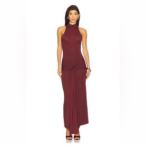 BARDOT Isadora Maxi Tie Front dress in deep plum
